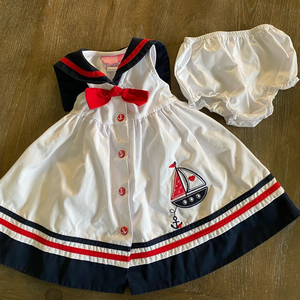 Good Lad White and Navy Sailor Dress with Red Accents
